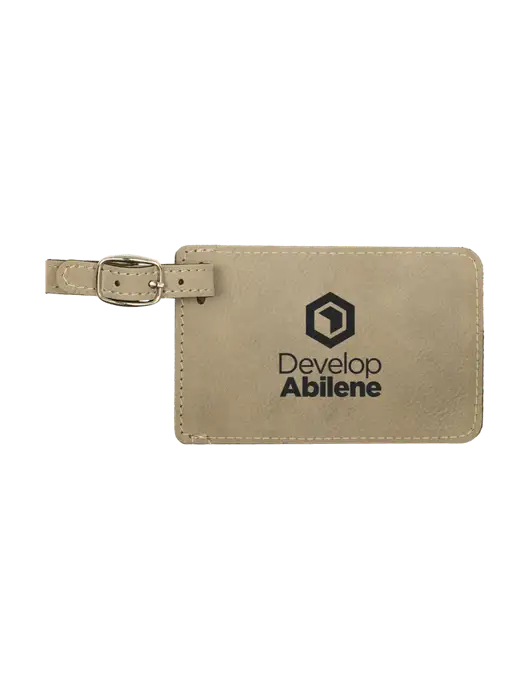 Tan Leatherette Luggage Tag w/Develop Abilene Logo