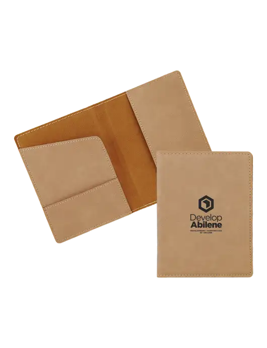 Tan Leatherette Passport Holder w/Develop Abilene Logo