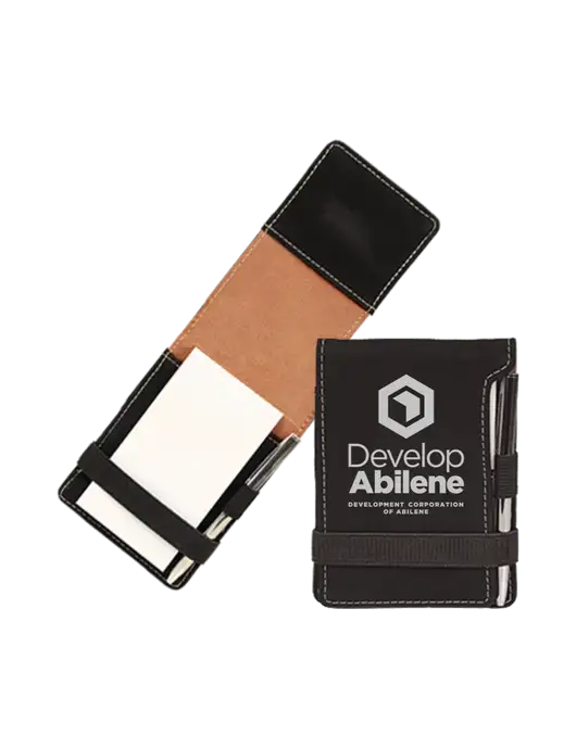 Black Leatherette Mini Notepad with Pen,  3.25 x 4.75 w/Develop Abilene Logo