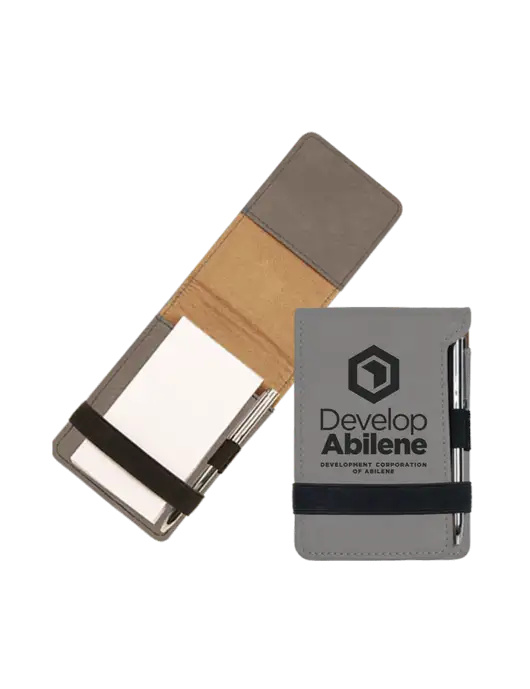 Grey Leatherette Mini Notepad with Pen,  3.25 x 4.75 w/Develop Abilene Logo
