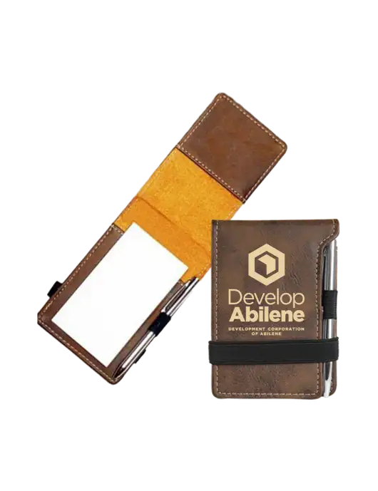 Rustic Leatherette Mini Notepad w/Pen, 3.25 x 4.75 w/Develop Abilene Logo