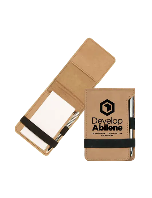 Tan Leatherette Mini Notepad with Pen,  3.25 x 4.75 w/Develop Abilene Logo