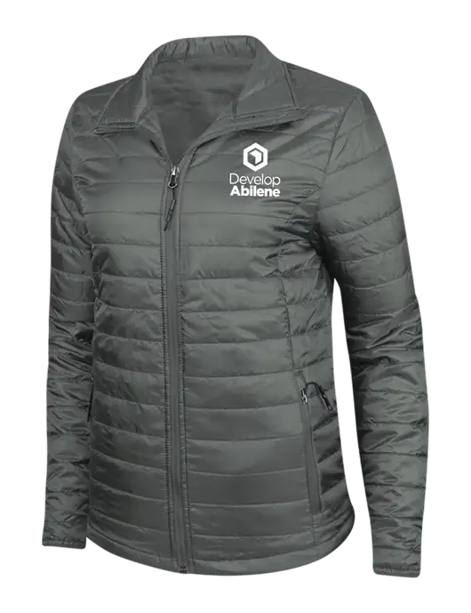 Dark Grey Womens Puffy Packable Jacket w/Develop Abilene Logo
