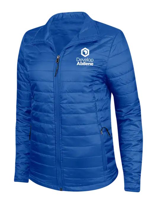 Dark Royal Blue Womens Puffy Packable Jacket w/Develop Abilene Logo