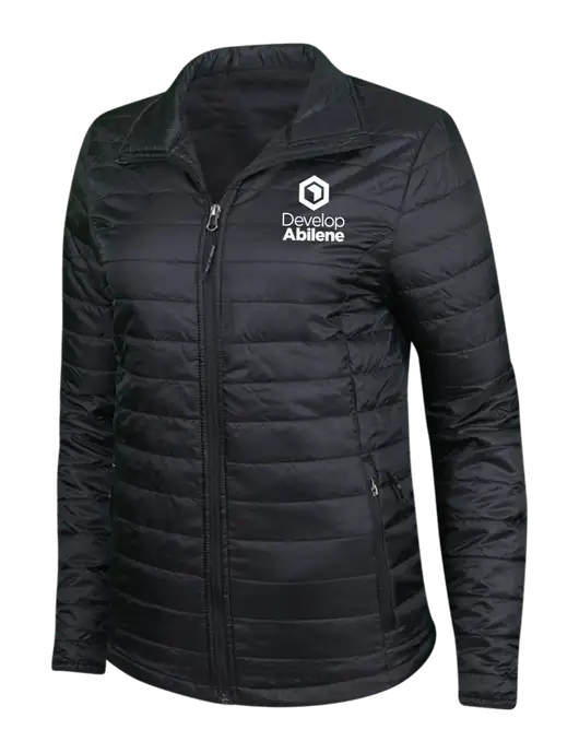 Womens Black Puffy Packable Jacket w/Develop Abilene Logo