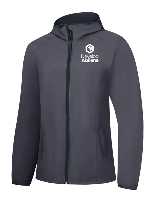 Womens Dark Grey Essential Rain Jacket w/Develop Abilene Logo
