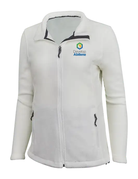 Womens White Fleece Jacket w/Develop Abilene Logo